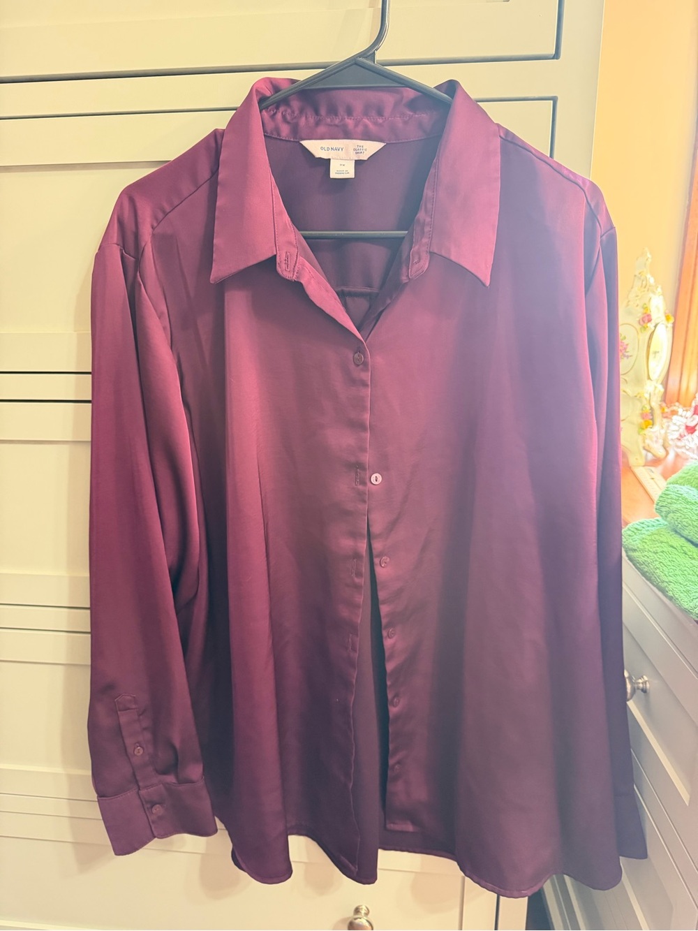 Old Navy Classic Shirt Women’s 2X Burgundy Plum Long Sleeve Button Front Blouse